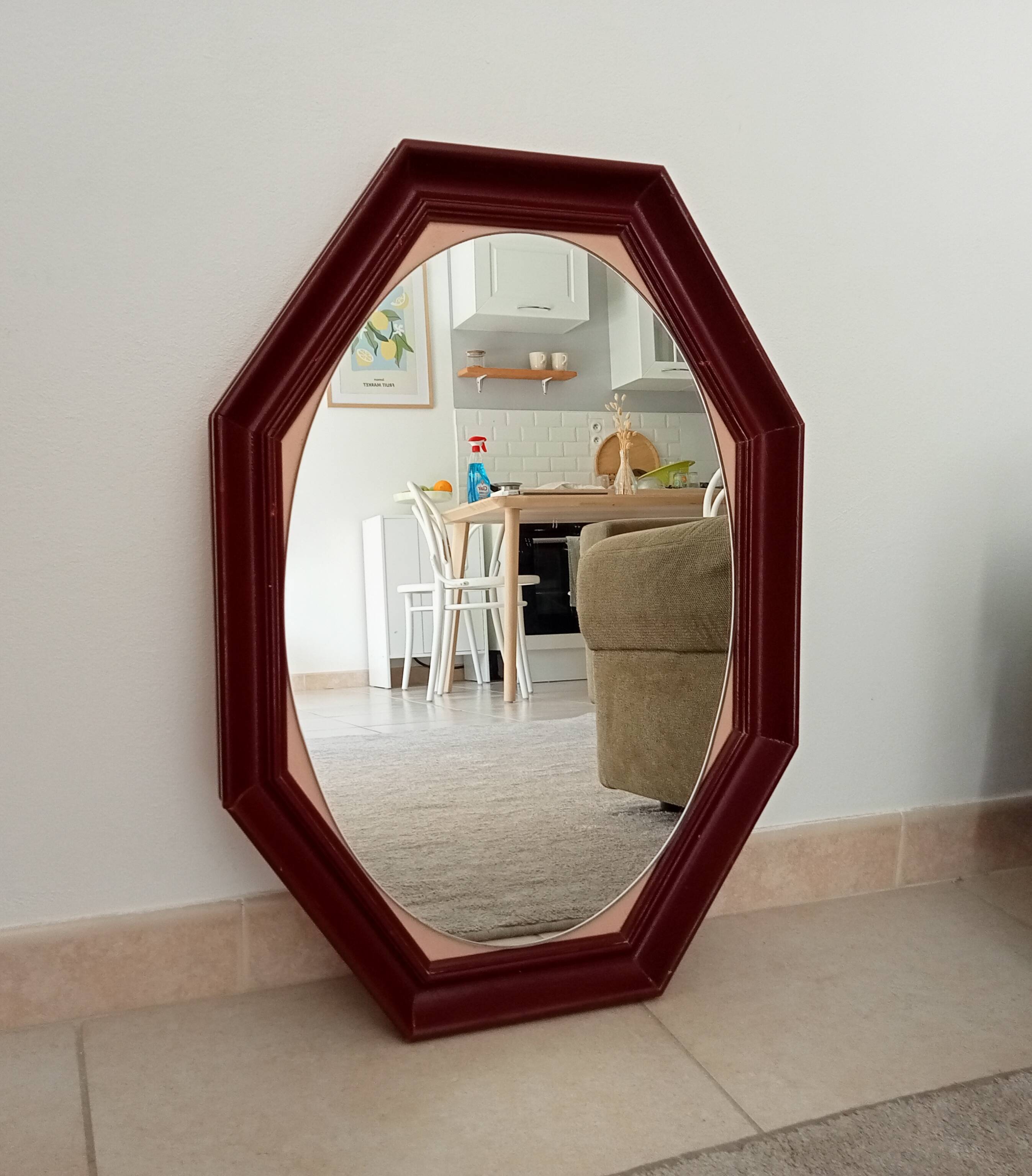 Miroir octogonale art déco en bois massif