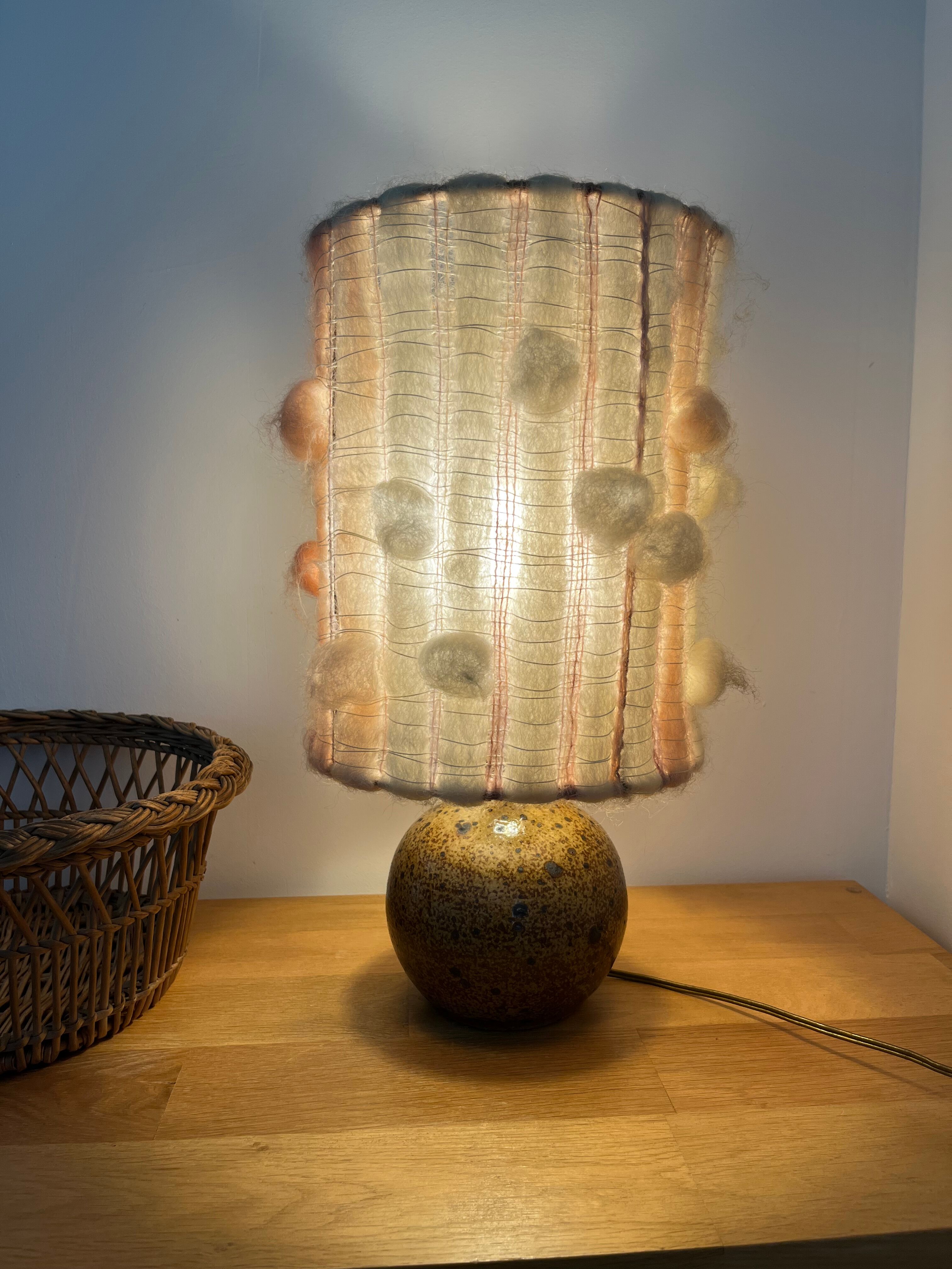 Stoneware lamp and lampshade in vintage wool