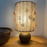 Stoneware lamp and lampshade in vintage wool
