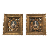 Paire de portraits encadrés miniatures