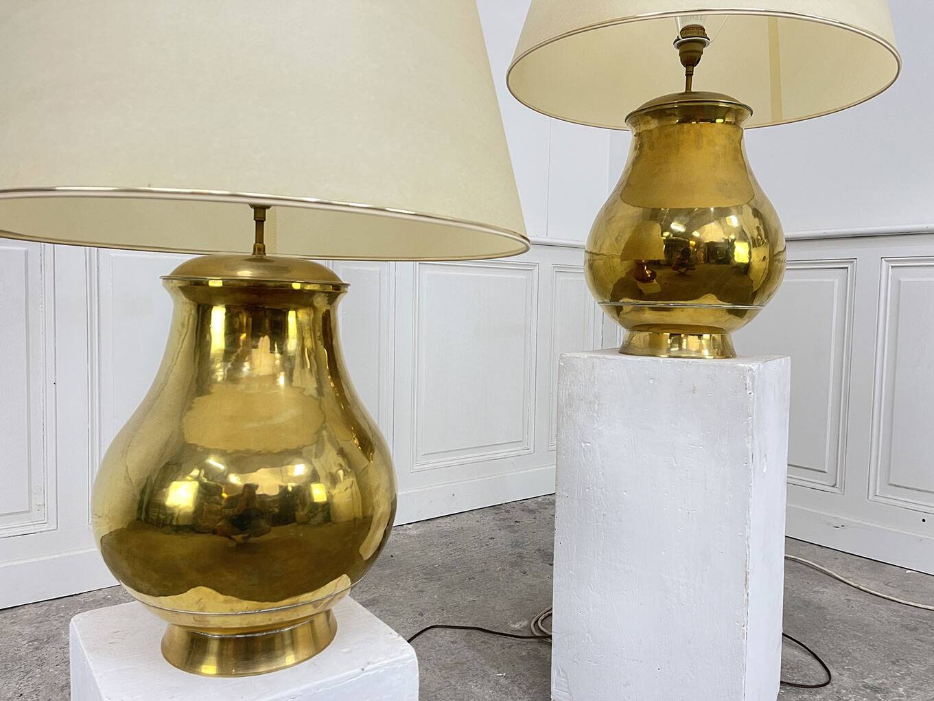 Pair of large vintage brass lamps