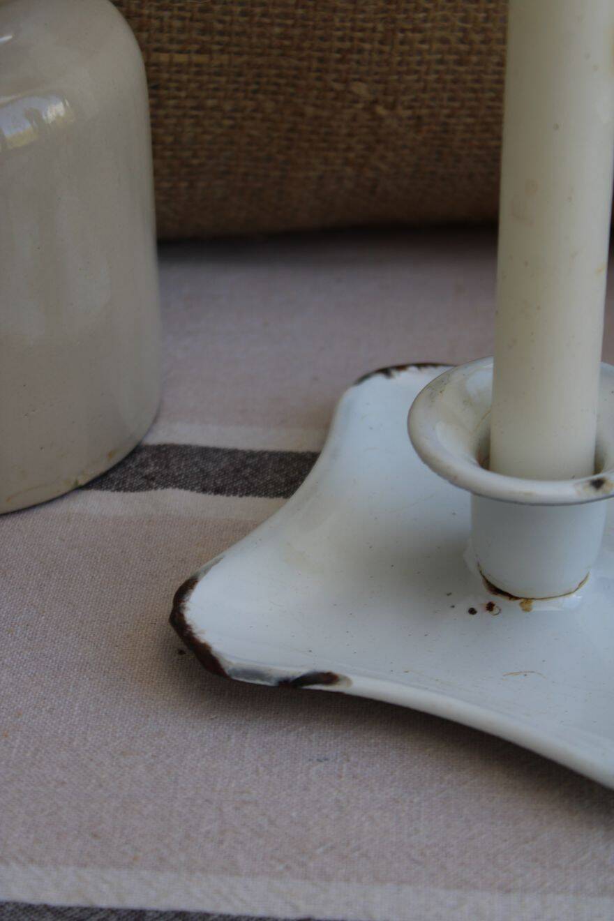 Antique enamel candle holder