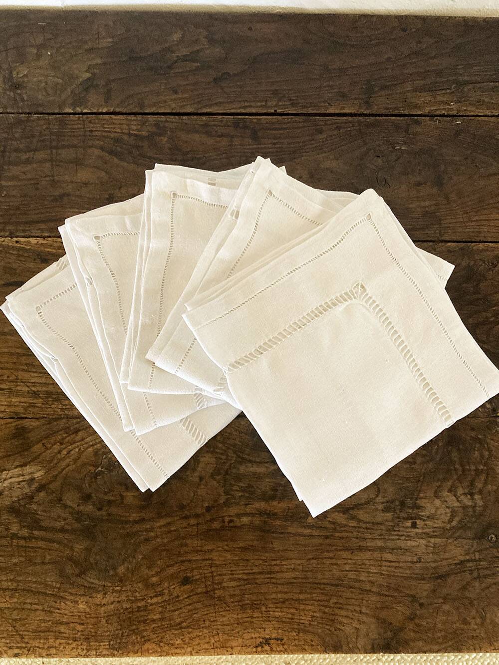 5 old openwork cotton crepe napkins