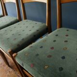 Set of 4 mid century dining chairs with chenille covers, Denmark 1960s