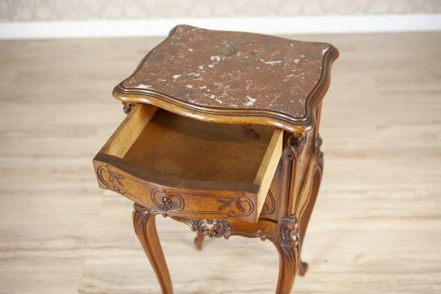 Rococo Nightstand in Walnut with Marble Top