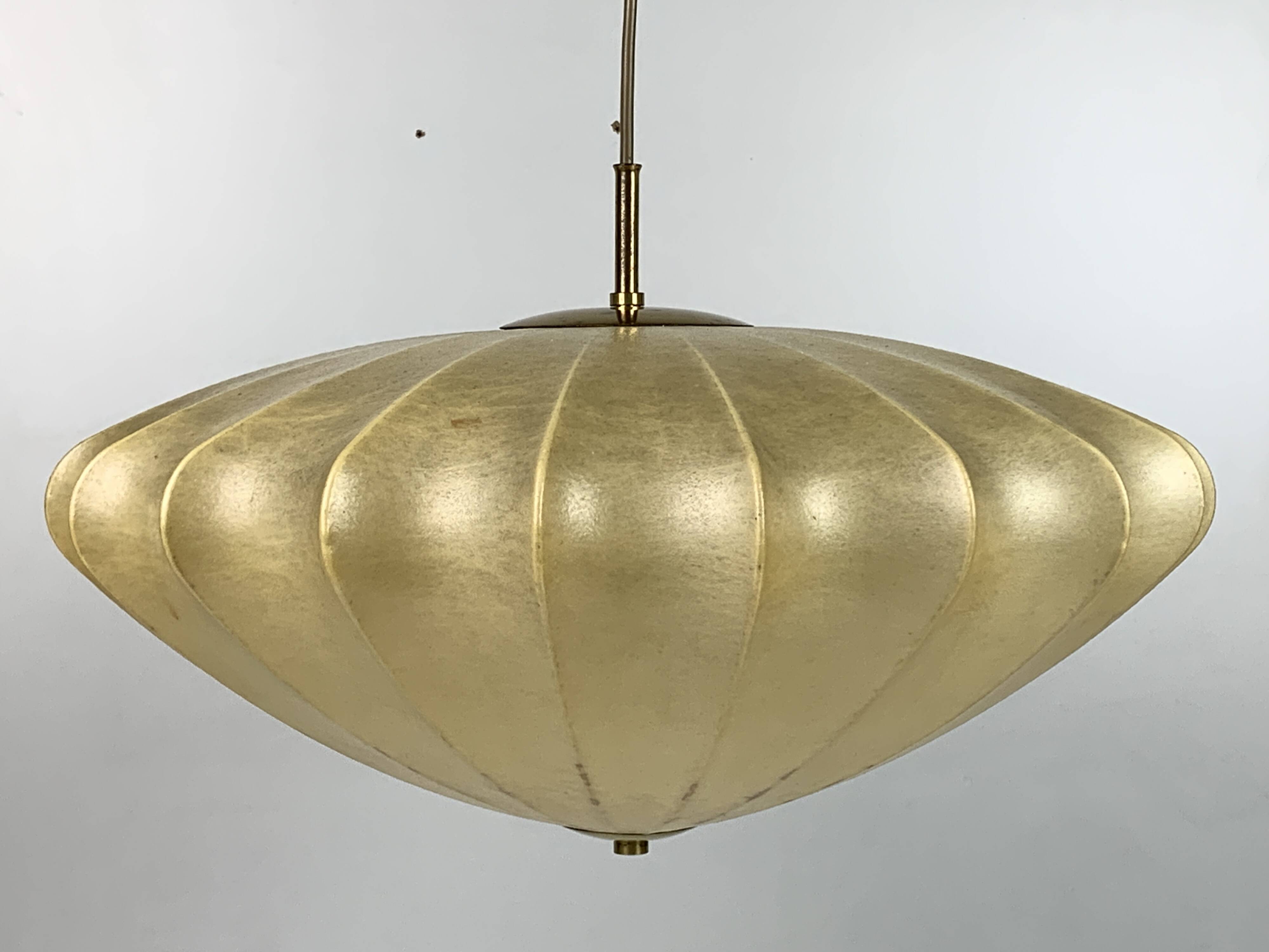 Mid-Century UFO Cocoon Hanging Lamp with Brass in the style of Achille Castiglioni, 1960s