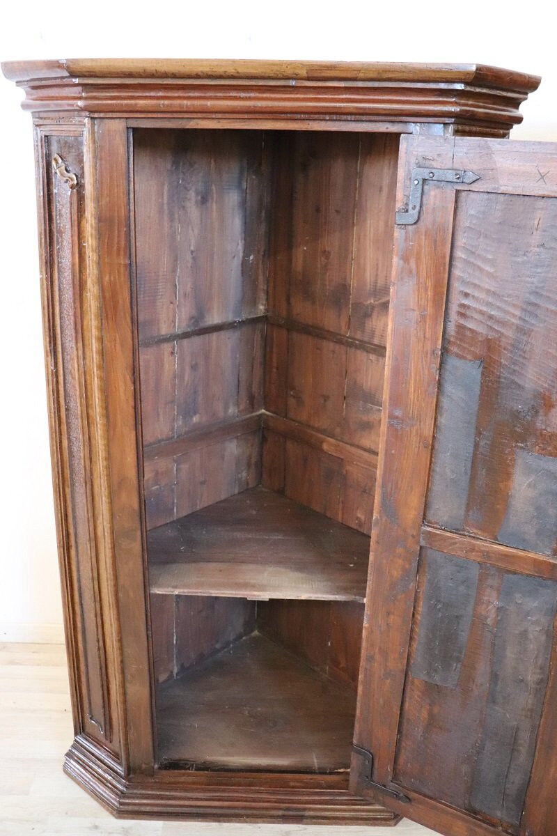 Pair of antique corner cabinets, Italy 17th century restored