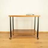 Serving trolley, side table, walnut, metal frame on brass castors, 1960s