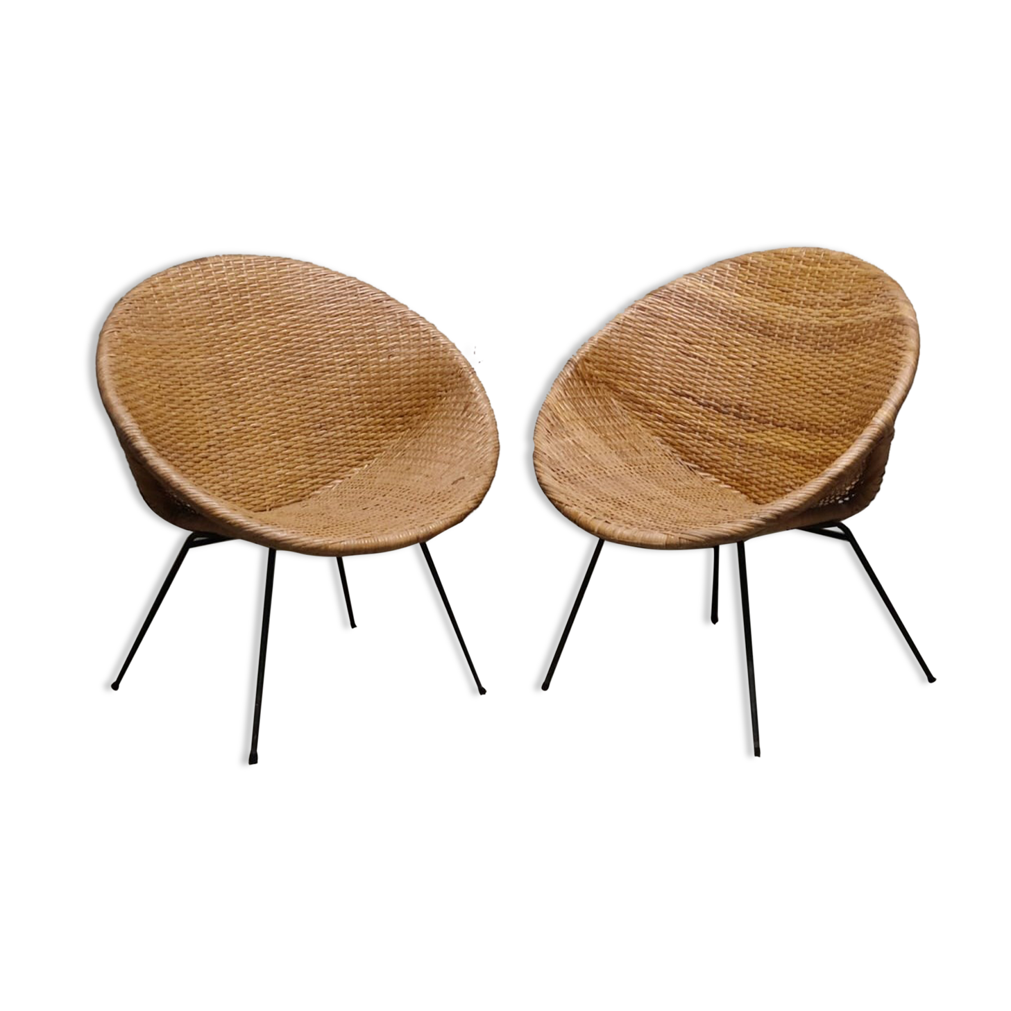 Pair of braided rattan armchairs