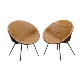 Pair of braided rattan armchairs