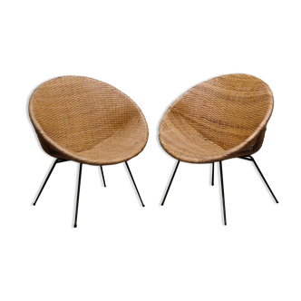 Pair of braided rattan armchairs