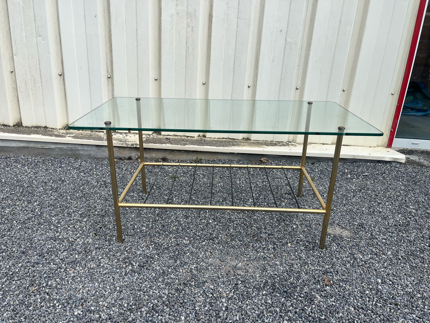 Vintage glass and brass coffee table