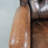 Unique large sheepskin Chesterfield wingback armchair in English style