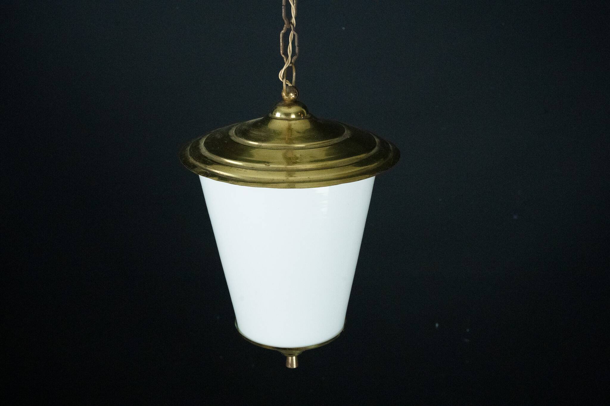 Mid-Century pendant lantern in brass and lattimo Murano glass, Italy, 1950s
