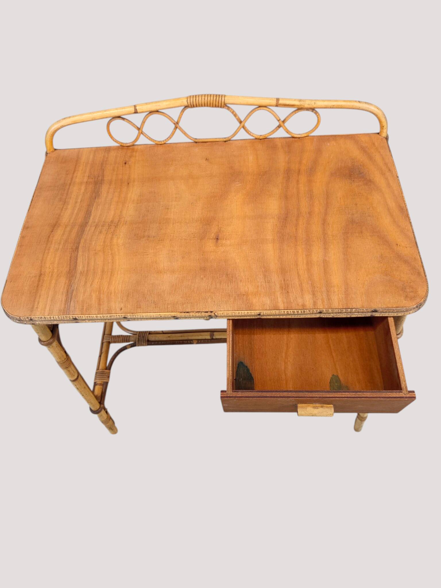 Vintage rattan and bamboo desk or dressing table (81x47 cm) – Riviera style,