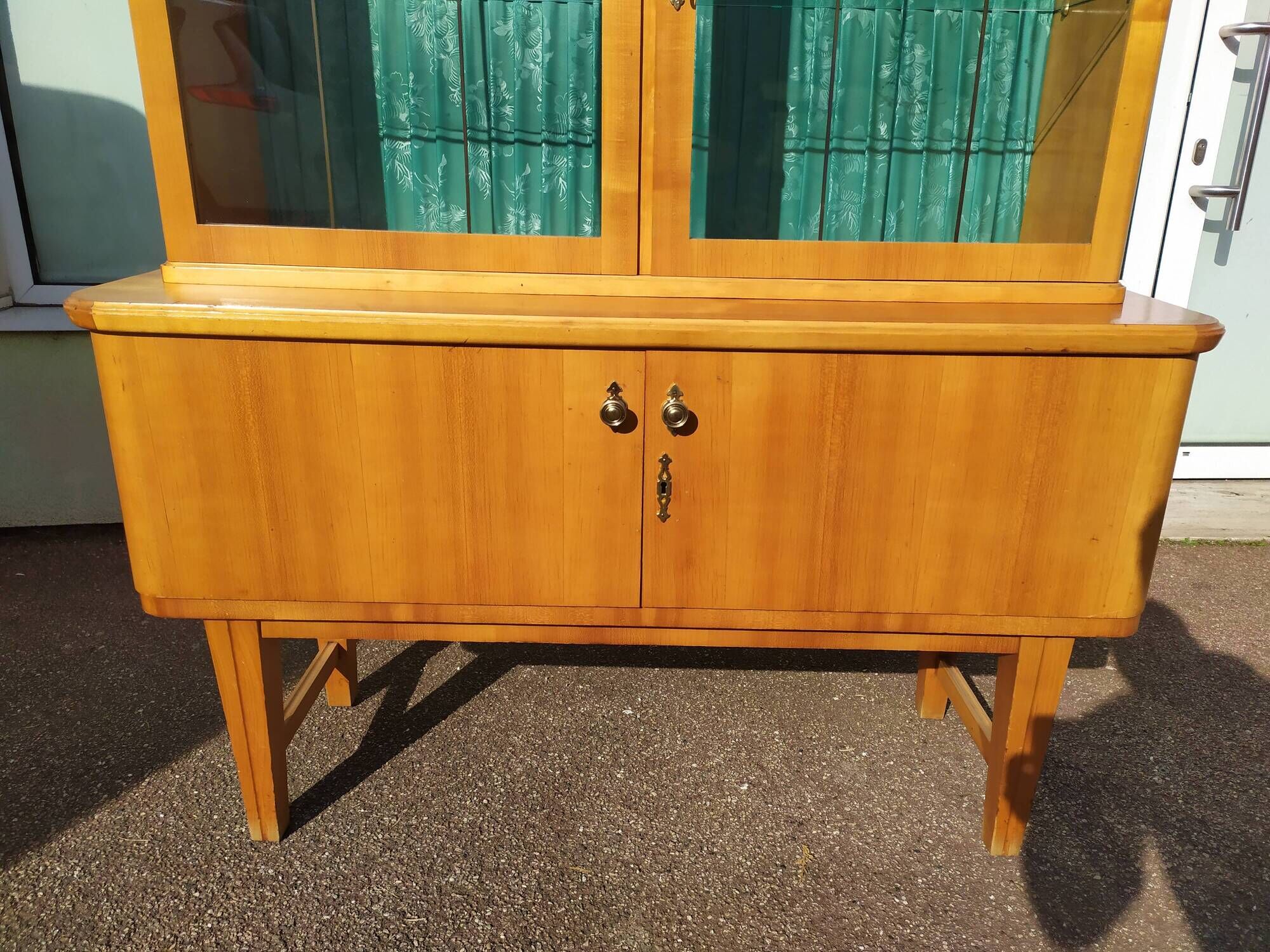 Small high sideboard - sideboard - wood - glass - vintage