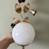 Vintage wall lamp in gold metal and white opaline