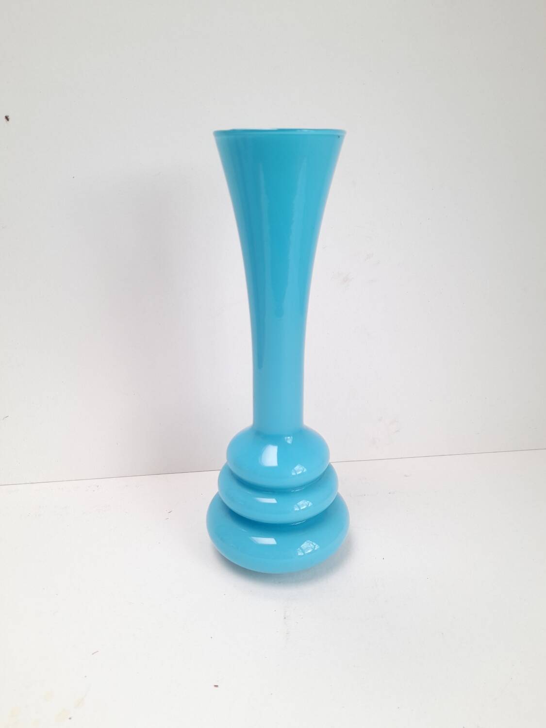 Blue opaline vase with space age rings