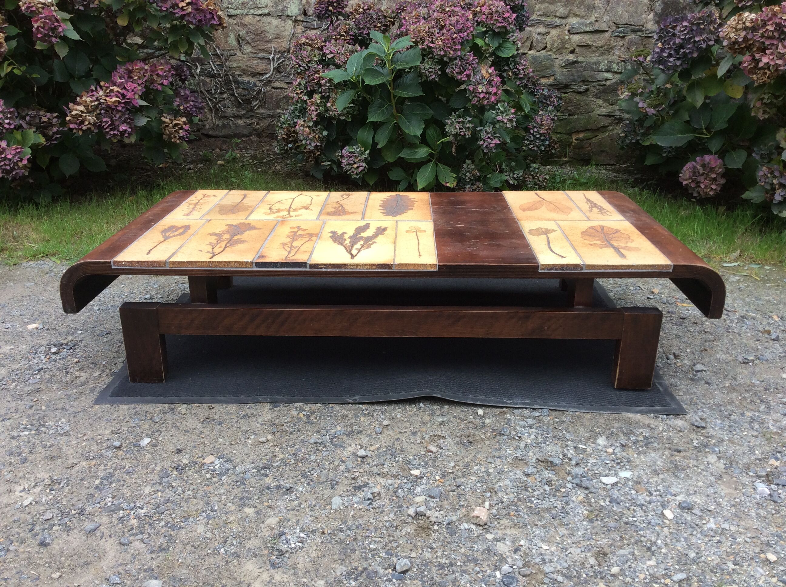 Vintage ceramic coffee table with Roger Capron style herbarium