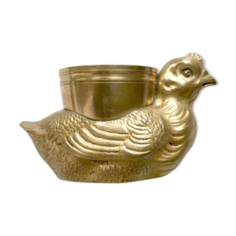 Rare antique gilt bronze egg Cup in a hen