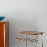 Small brass side table with a teak top, 1960.