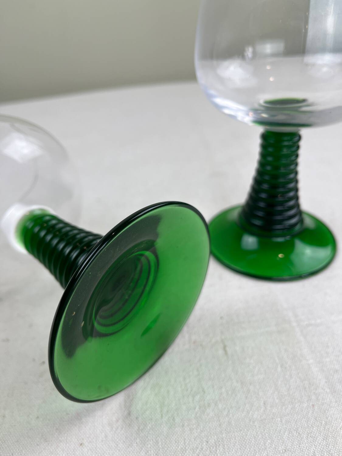 2 large vintage green glasses
