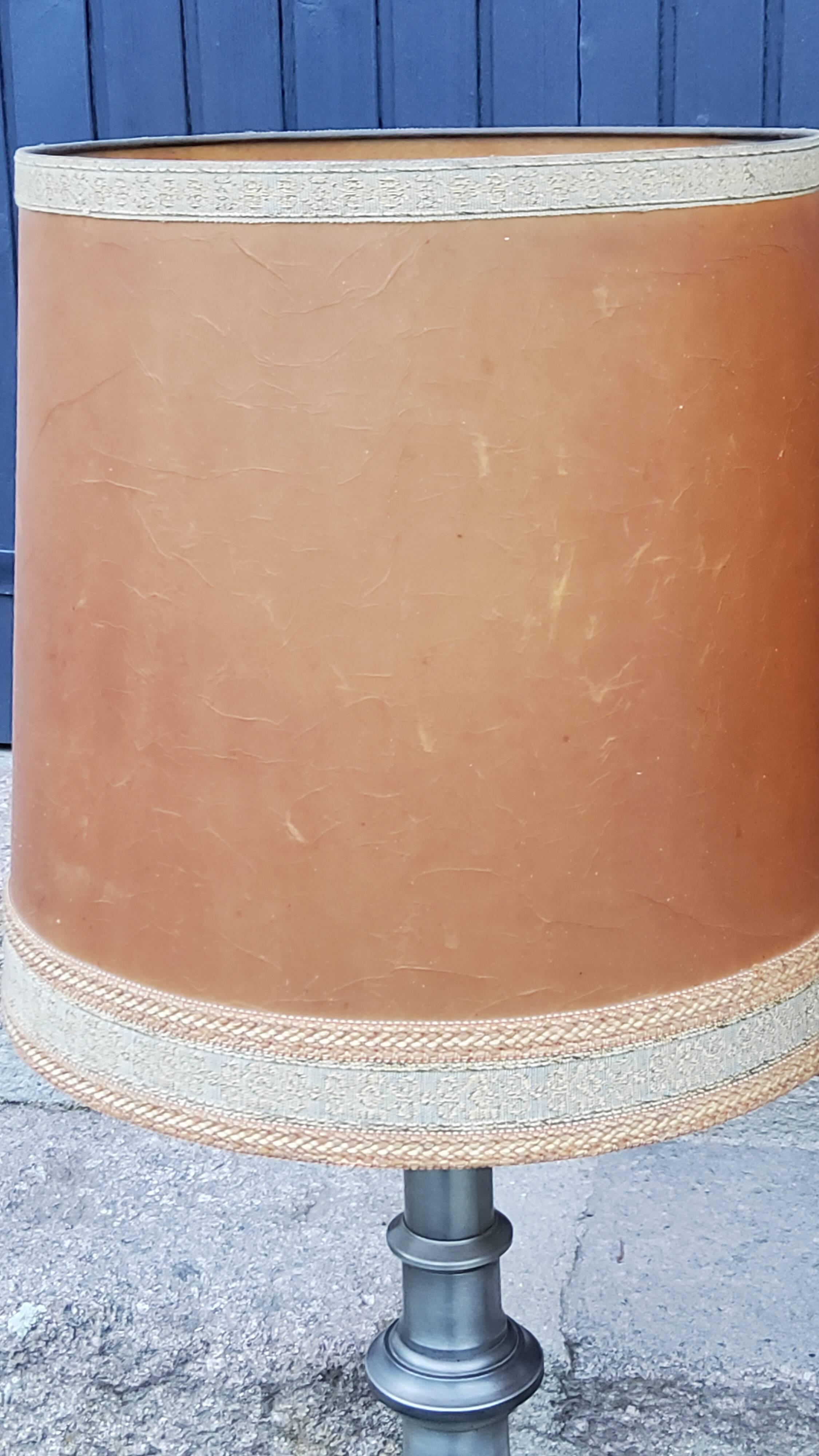 Pair of 70s Kaiser Leuchten lamps in brushed metal with original shades