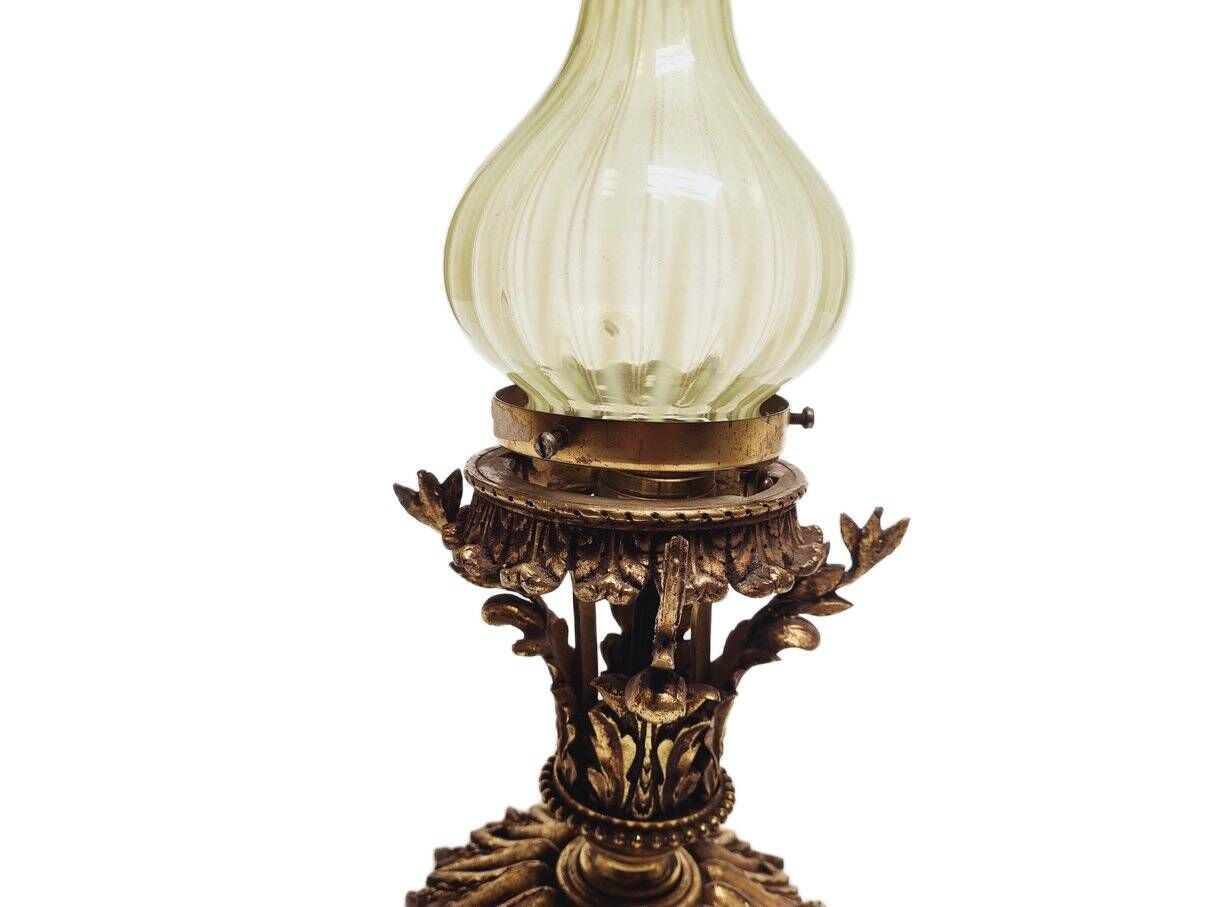 Lampe pendante en bronze Empire avec verre d'uranium, France, années 1890.