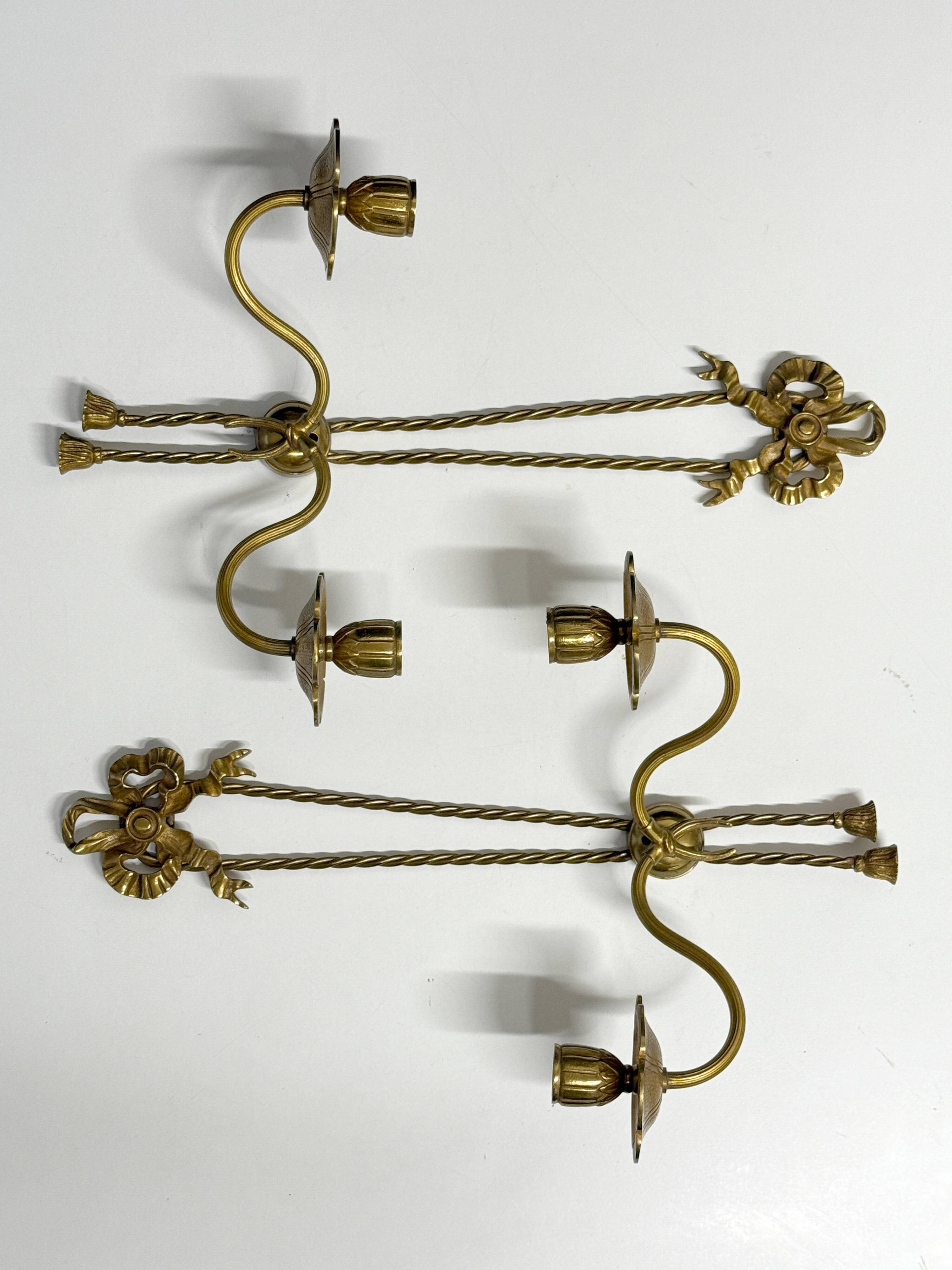 Antique Pair of 2-Light Wall Lights - Gilt Bronze - Louis XVI Style Knot