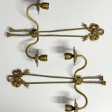 Ancien Paire Appliques 2 Feux - Bronze Doré - Nœud Style Louis XVI