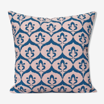 Housse de coussin ottoman style ikat rose bleue canard - 50 x 50