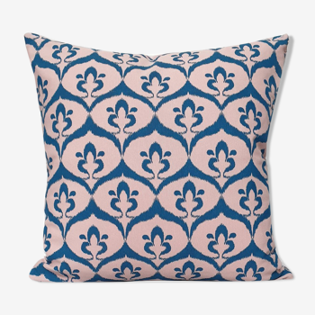 Ottoman style ikat pink / blue duck cushion cover - 50 x 50