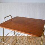 Vinyl trolley in teak and gold metal 1960