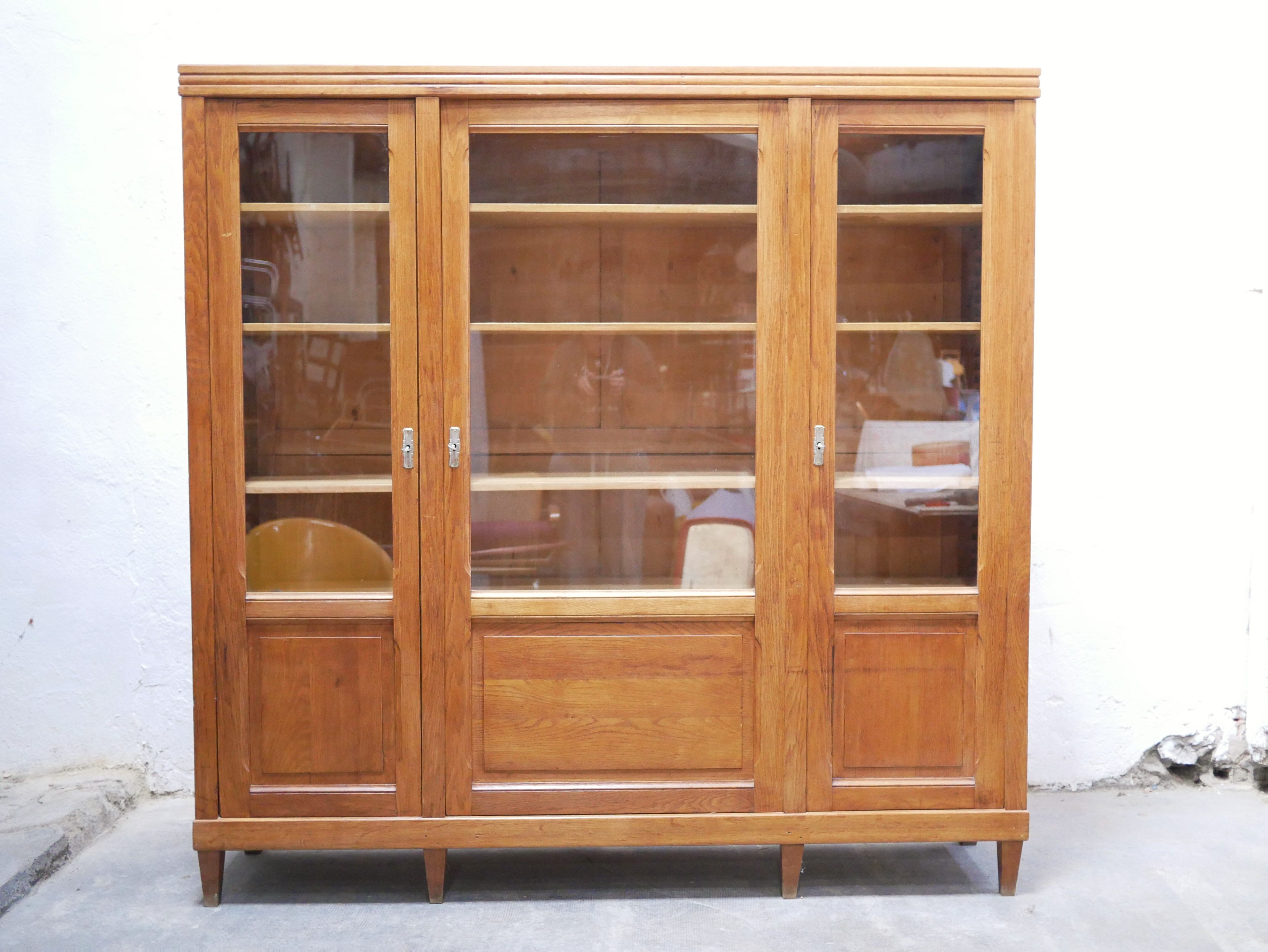 Vintage wooden glass bookcase cabinet