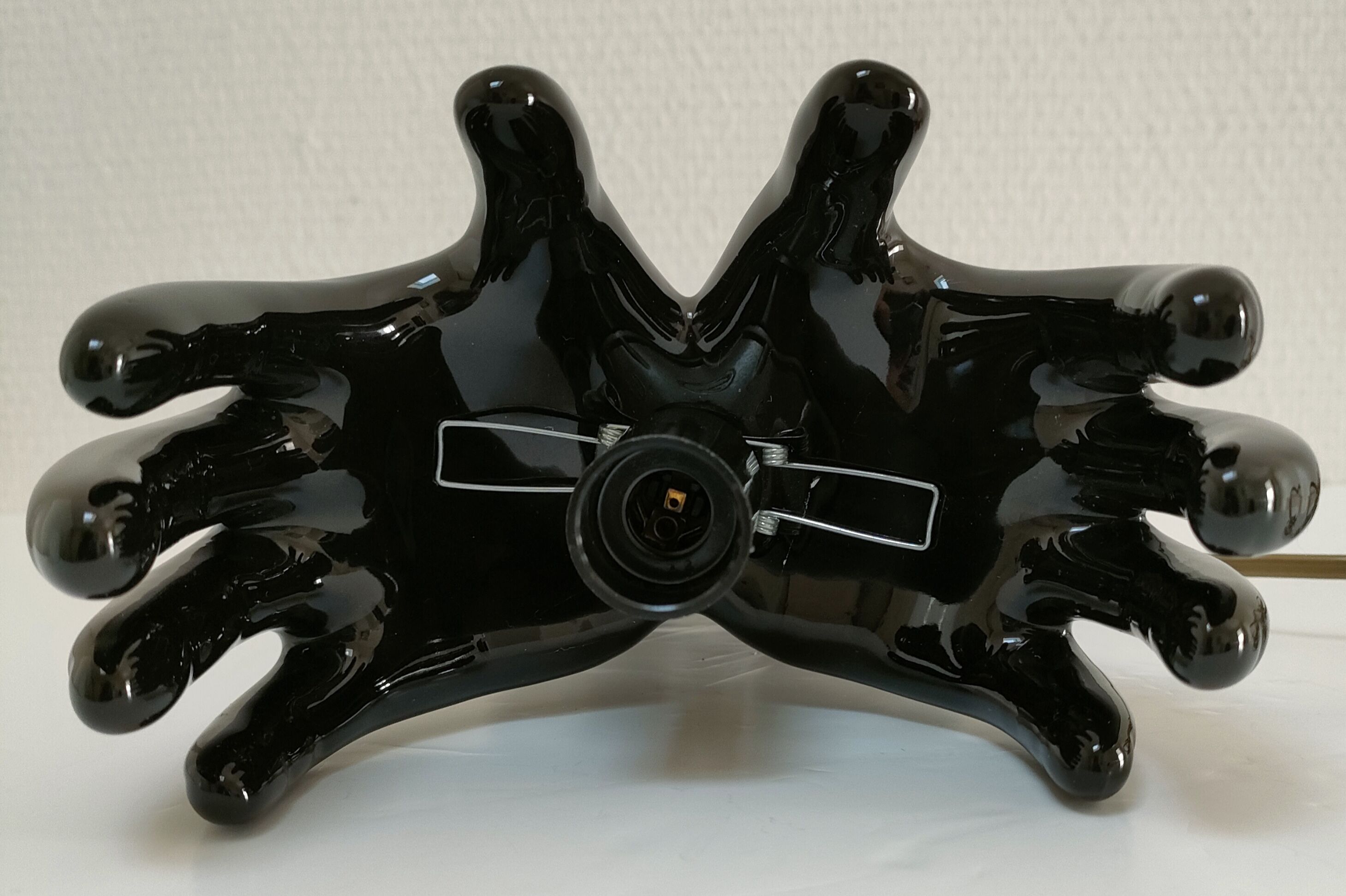 Black ceramic and opaline design hand lamp 90s