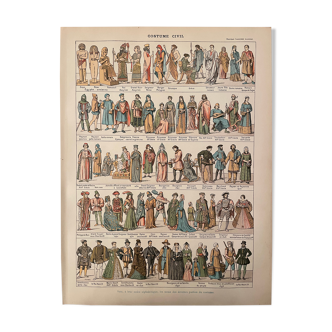 Lithographie gravure sur les costumes civils de 1897
