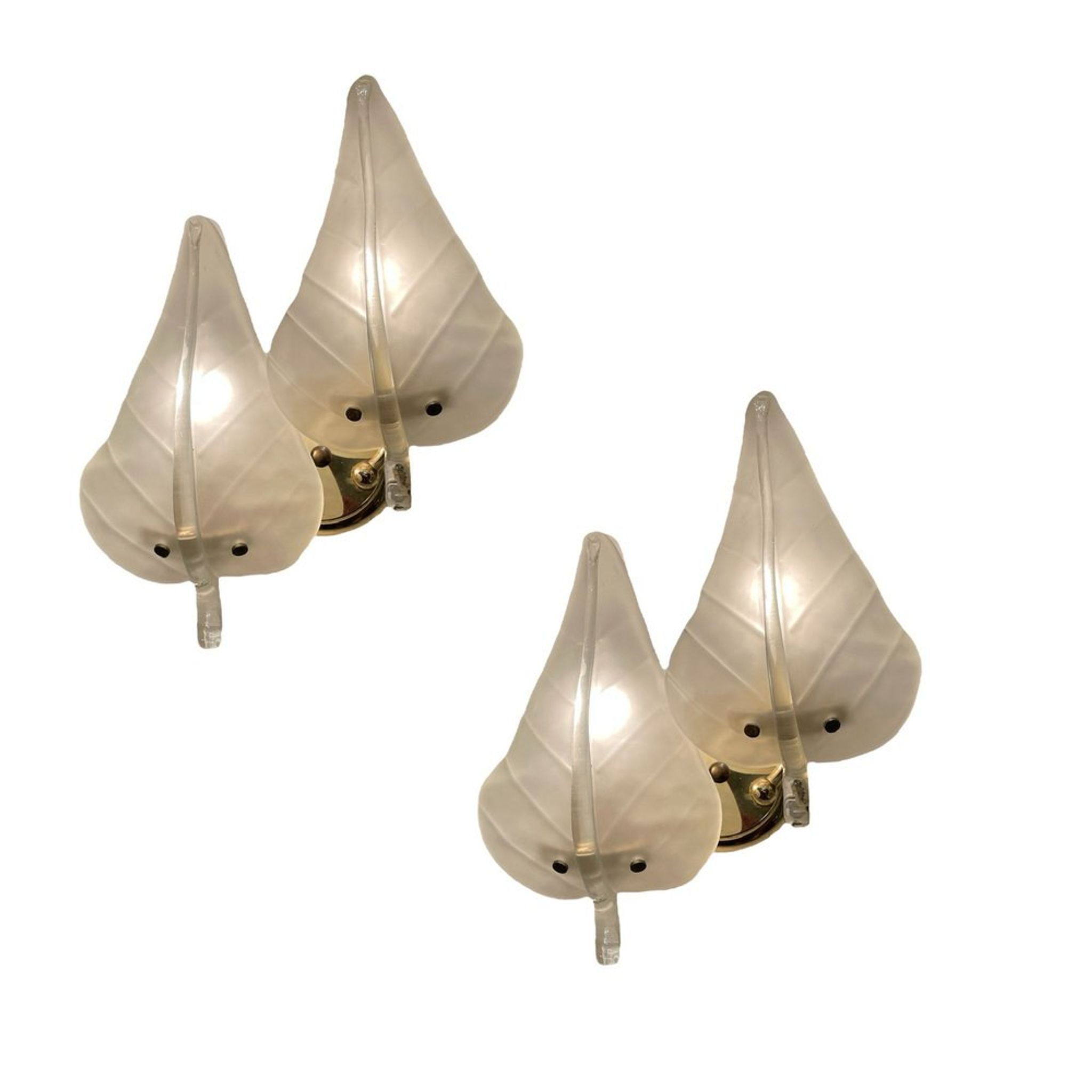 Midcentury Italian Murano Glass Leaf Sconces, Set of 2