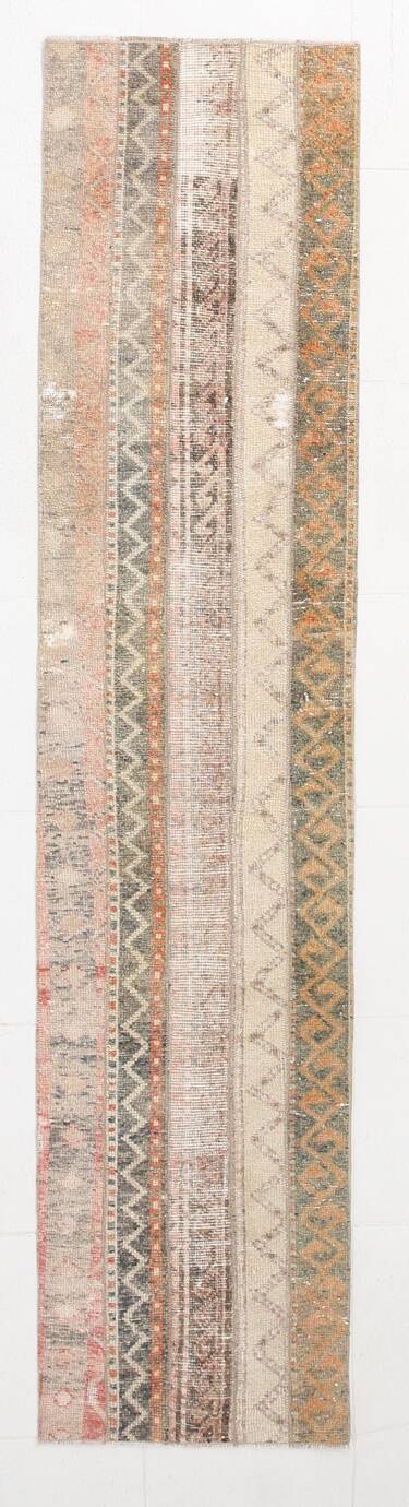 2x9 Vintage Brown & Cream Turkish Runner Rug, 60x263Cm