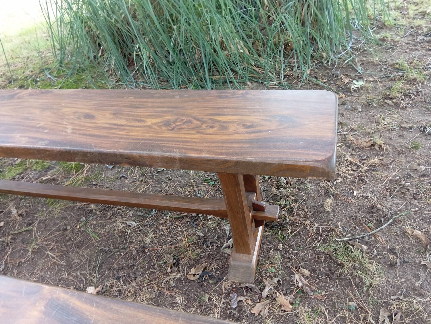 Pair of solid cherry wood farmhouse benches, 1950/60