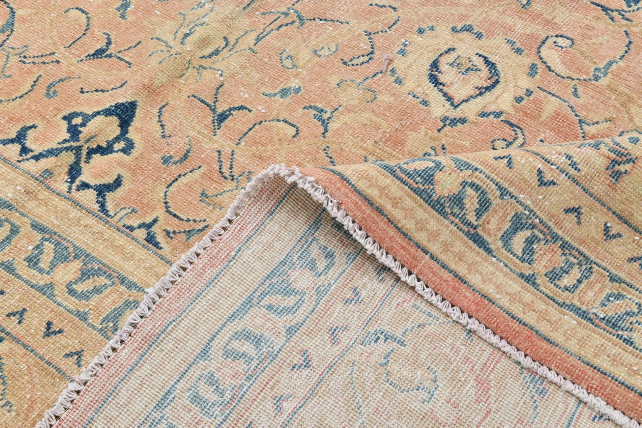 Peach Pink Large Persian Rug, Floral Bordered Vintage Carpet, 292x387Cm
