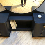 Coiffeuse au miroir rond vintage noire