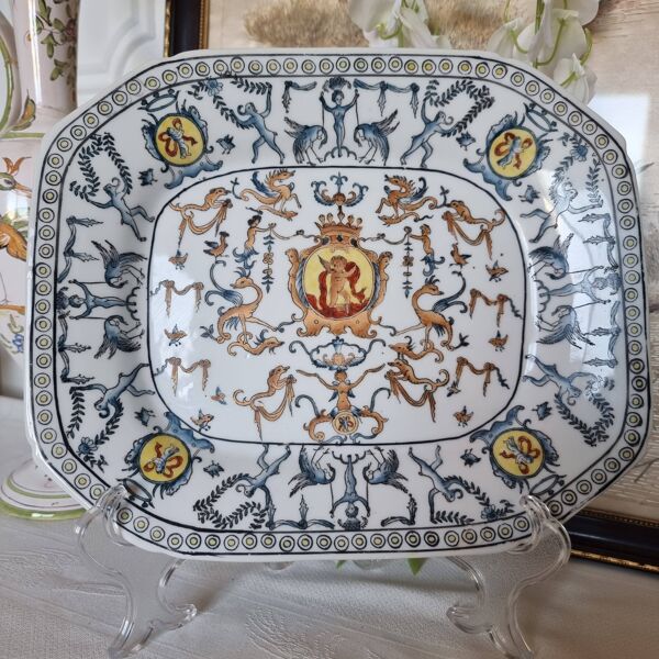 Ensemble assiette ou plateau et jardinière Toussi Court, peints à la main