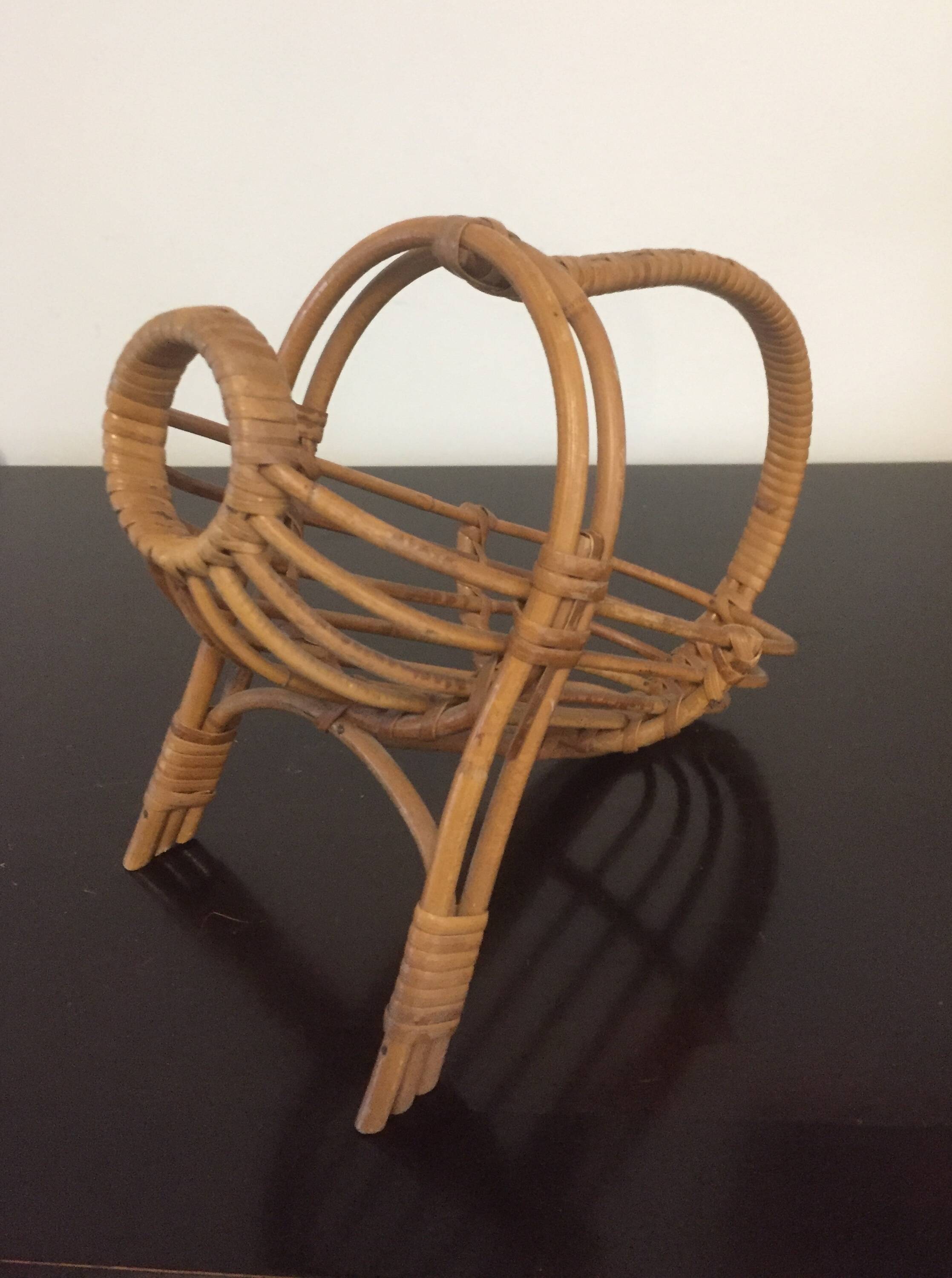 Porte bouteille de table serviteur - rotin osier - vintage