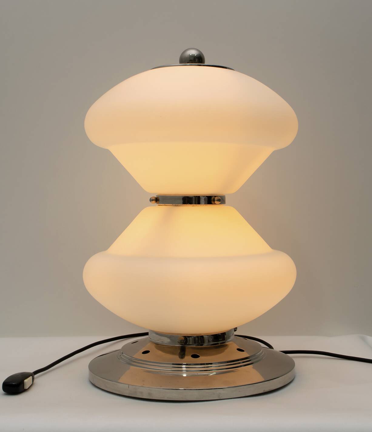 Mazzega Mid-Century Modern Chrome and Murano Opaline Glass Table Lamp, 1960