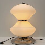 Mazzega Mid-Century Modern Chrome and Murano Opaline Glass Table Lamp, 1960