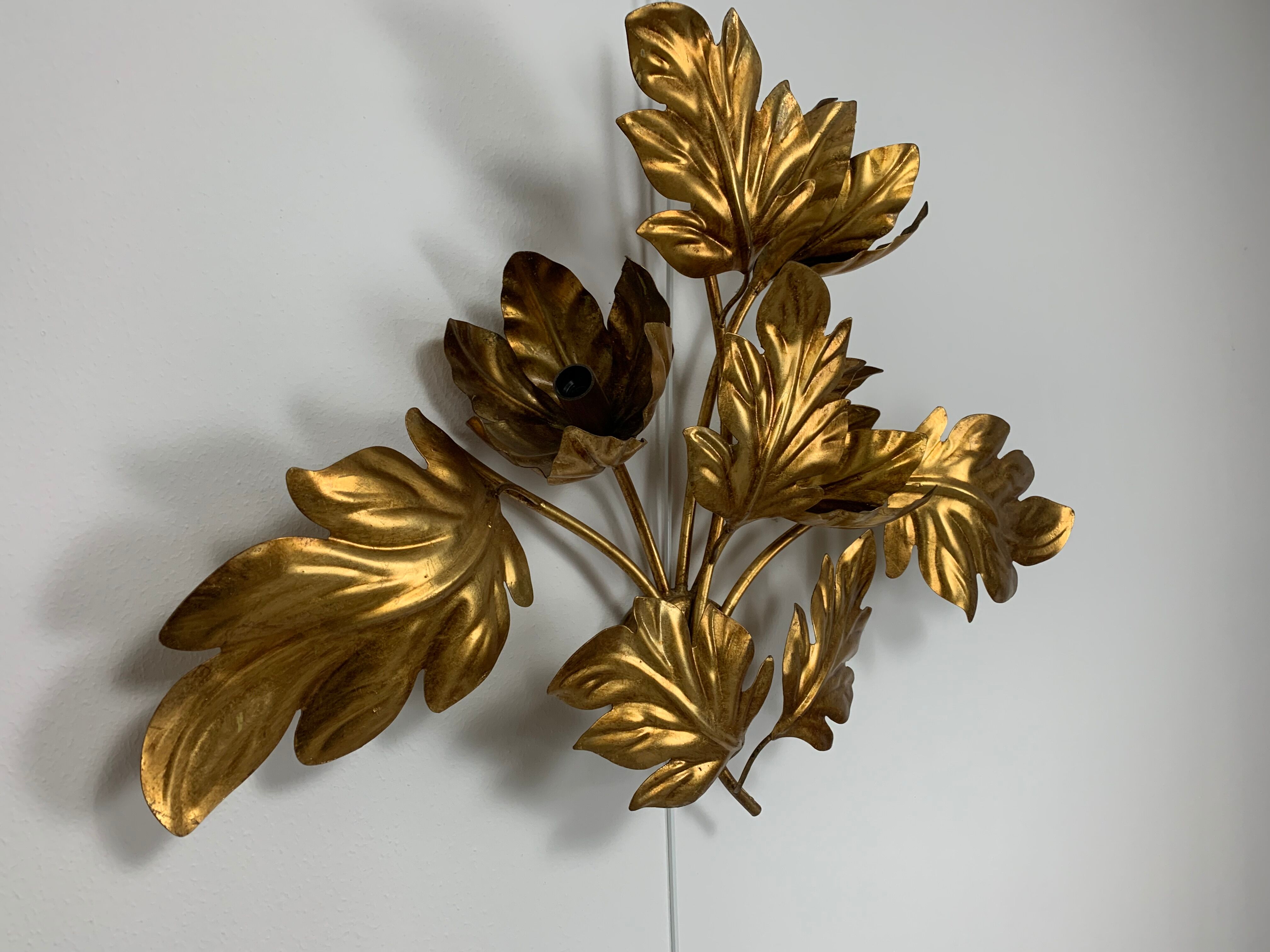 Applique Hans Kögl, feuillage doré, 3 feux