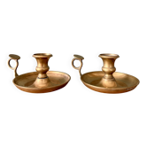 Lot de 2 bougeoirs anciens en laiton