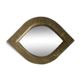 Moroccan mirror in chiseled metal, eye shape, 70s-80s