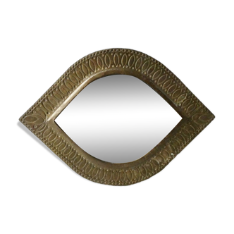 Moroccan mirror in chiseled metal, eye shape, 70s-80s