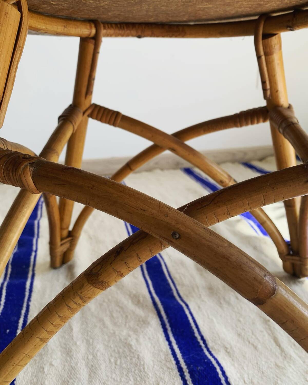 Vintage rattan and bamboo coffee table